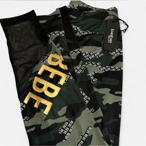 Bebe Green Camo Leggings with Gold Accents